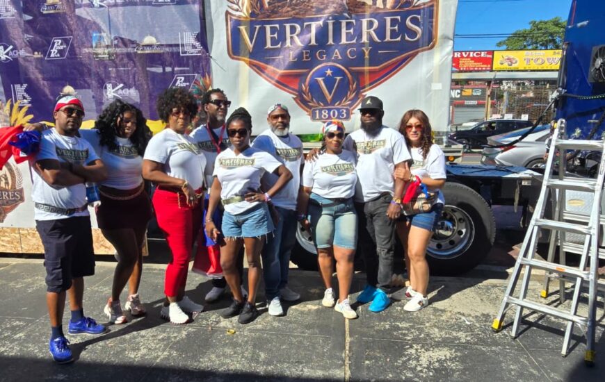 The Vertières Legacy team on Eastern Parkway during the 2026 West Indian American Day Carnival in Brooklyn, New York.